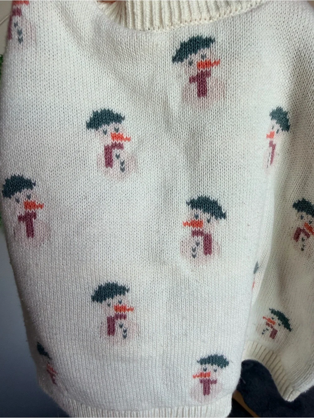 Cream Snowman Knit Sweater & Gray Knit Leggings Set